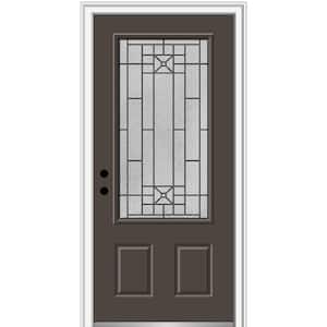 36 in. x 80 in. Courtyard Right-Hand 3/4-Lite Decorative Painted Fiberglass Smooth Prehung Front Door, 6-9/16 in. Frame
