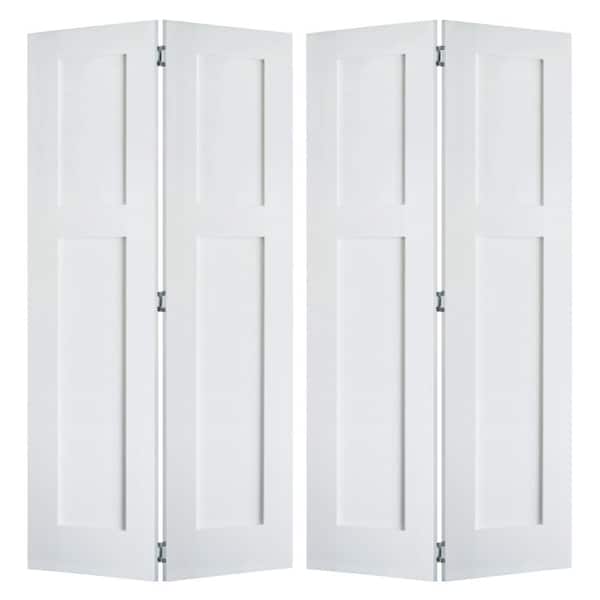 72 in. x 80 in. Craftsman Shaker 2-Panel Solid Core Primed MDF Wood Interior Bifold Double Door with Hardware