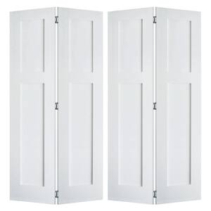 72 in. x 80 in. Craftsman Shaker 2-Panel Solid Hybrid Core Primed MDF Interior Bifold Double Door with Hardware