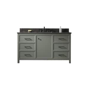 60 in. W x 22 in. D Vanity in Pewter Green with Marble Vanity Top in White with White Basin with Backsplash