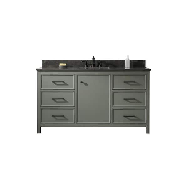 Legion Furniture 60 in. W x 22 in. D Vanity in Pewter Green with Marble Vanity Top in White with White Basin with Backsplash
