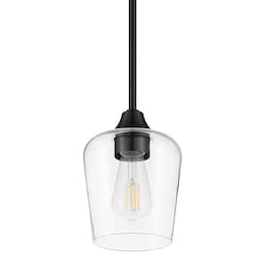 Pavlen 5.5 in. 1-Light Black Mini Pendant with Clear Glass Shade