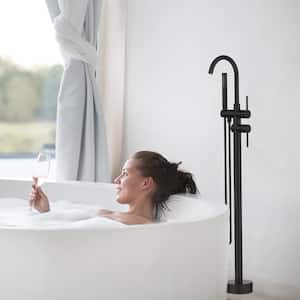 2-Handle Bathroom Freestanding Tub Faucet with Hand Shower in Matte Black