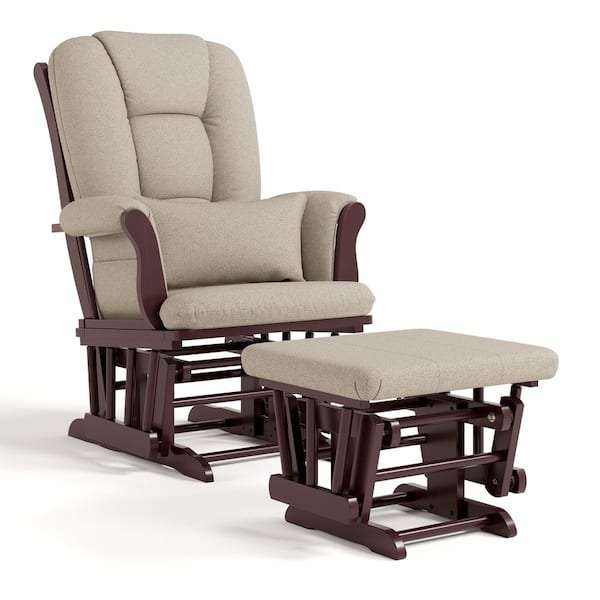 Tuscany Espresso Glider and Ottoman Set with Taupe Swirl Cushion
