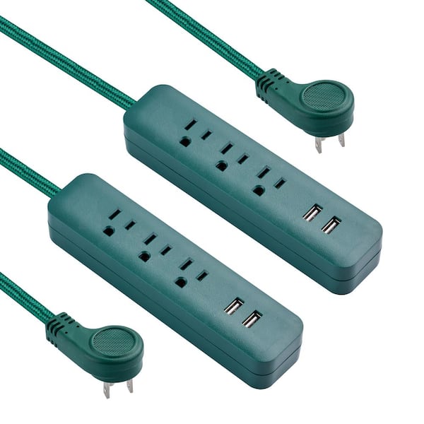 PRIVATE BRAND UNBRANDED - 3 ft. 3-Outlet 2-USB Surge Protector (2-Pack)