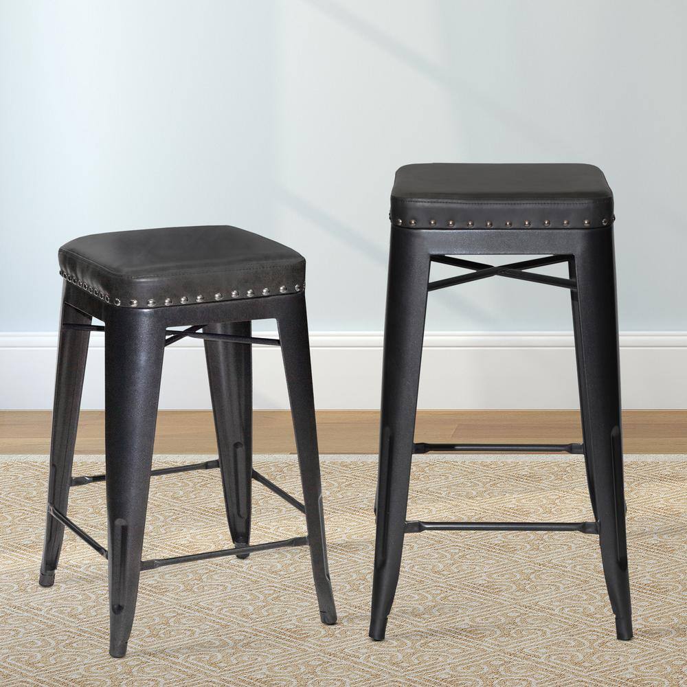 Transitional Granite Leatherette 30" Gray Metal Bar Stool