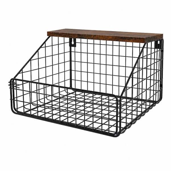 11.8 in. W x 7.9 in. D x 8.5 in. H Wall Mounted Rectangular Metal Shelf with Storage Basket for Towels, Tissues, Brown