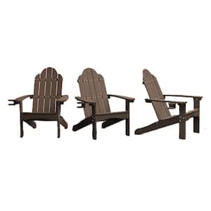 Grant Curveback Coffee Brown Recycled Plastic Outdoor Patio Adirondack Chair with Cup Holder Fire Pit Chair Set of 3