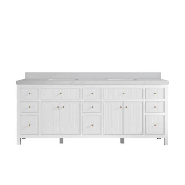 Willow Collections Sonoma 84 in. Double Sink Freestanding White Bath Vanity with Calacatta Sienna Qt. Top Unassembled