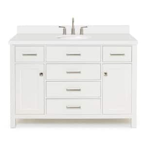 Bristol 49 in. W x 22 in. D x 36 in. H Freestanding Bath Vanity in White with Pure White Quartz Top