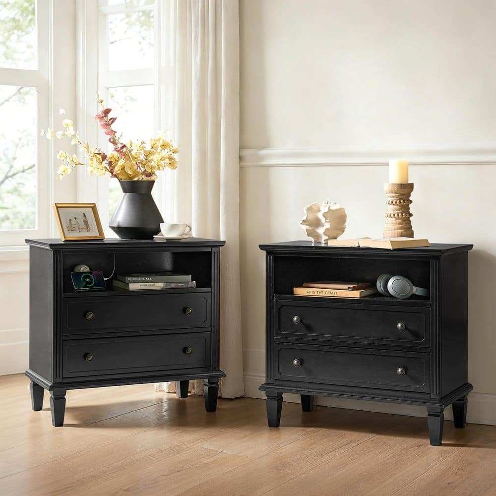 JAYDEN CREATION Juiien Mid-Century Solid Wood 2 - Drawer Storage