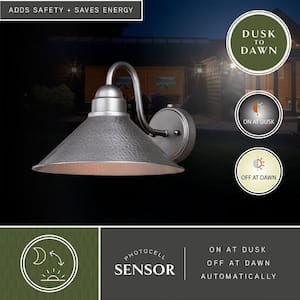 Outland 1-Light Dusk to Dawn Brushed Pewter Farmhouse Barn Dome Outdoor Wall Lantern