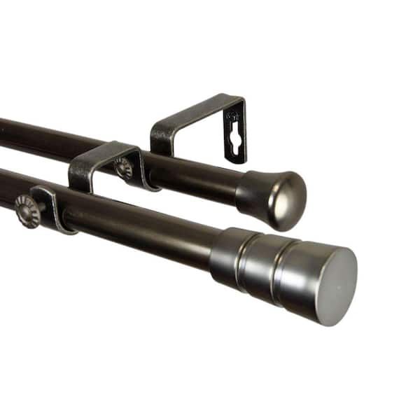 28 in. - 48 in. Antique Brass Telescoping Double Curtain Rod Kit with Rio Finial