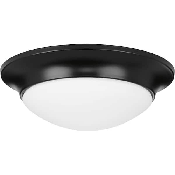 Progress Lighting 11-1/2 in. 1-Light Black Etched Glass Flush Mount