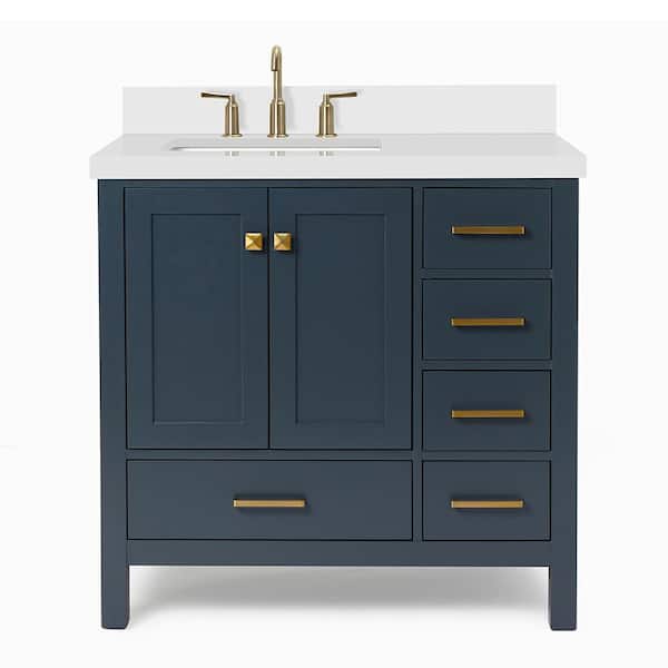 Cambridge 36 in. W x 22 in. D x 36 in. H Vanity in Midnight Blue with Pure White Quartz Top