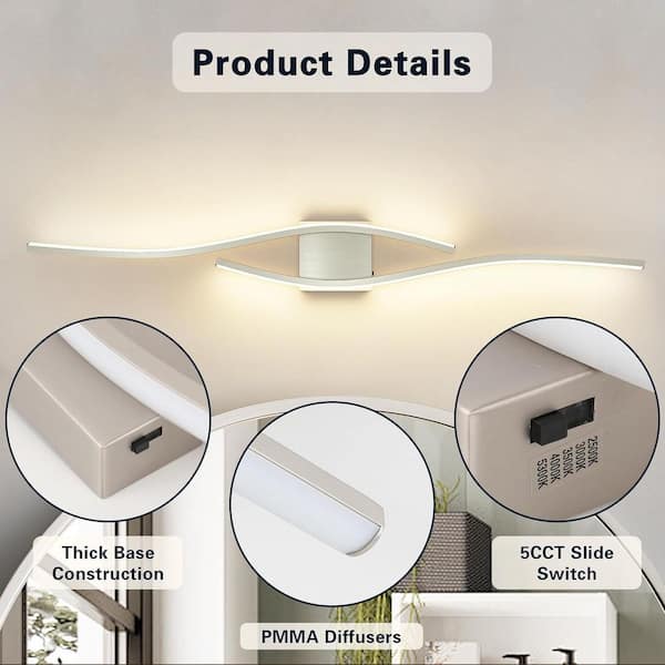 39.37 in. 1-Light Nickel LED Bathroom Vanity Light Bar with Dimmable and 5-CCT Adjustable Switch