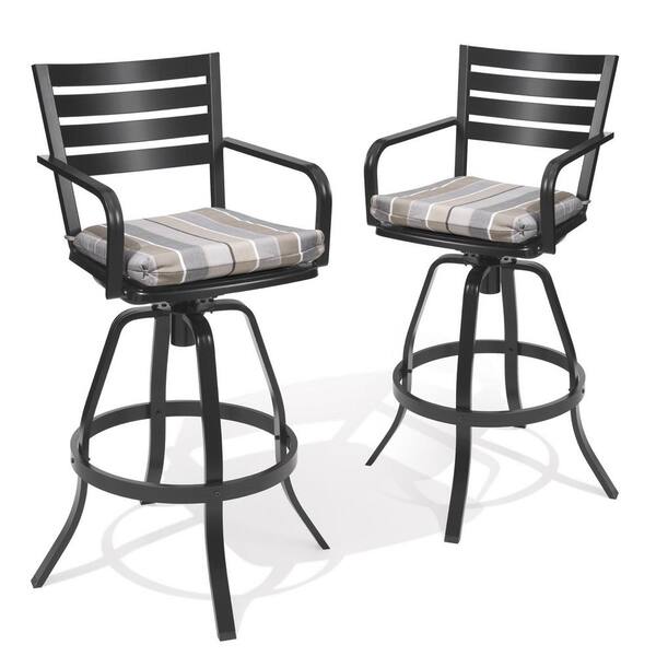 Pellebant Swivel Cast Aluminum Outdoor Bar Stool with Sunbrella Milano