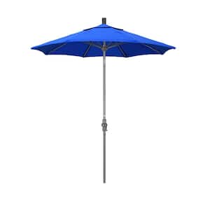 7.5 ft. Grey Aluminum Market Collar Tilt Crank Lift Patio Umbrella in Pacific Blue Sunbrella