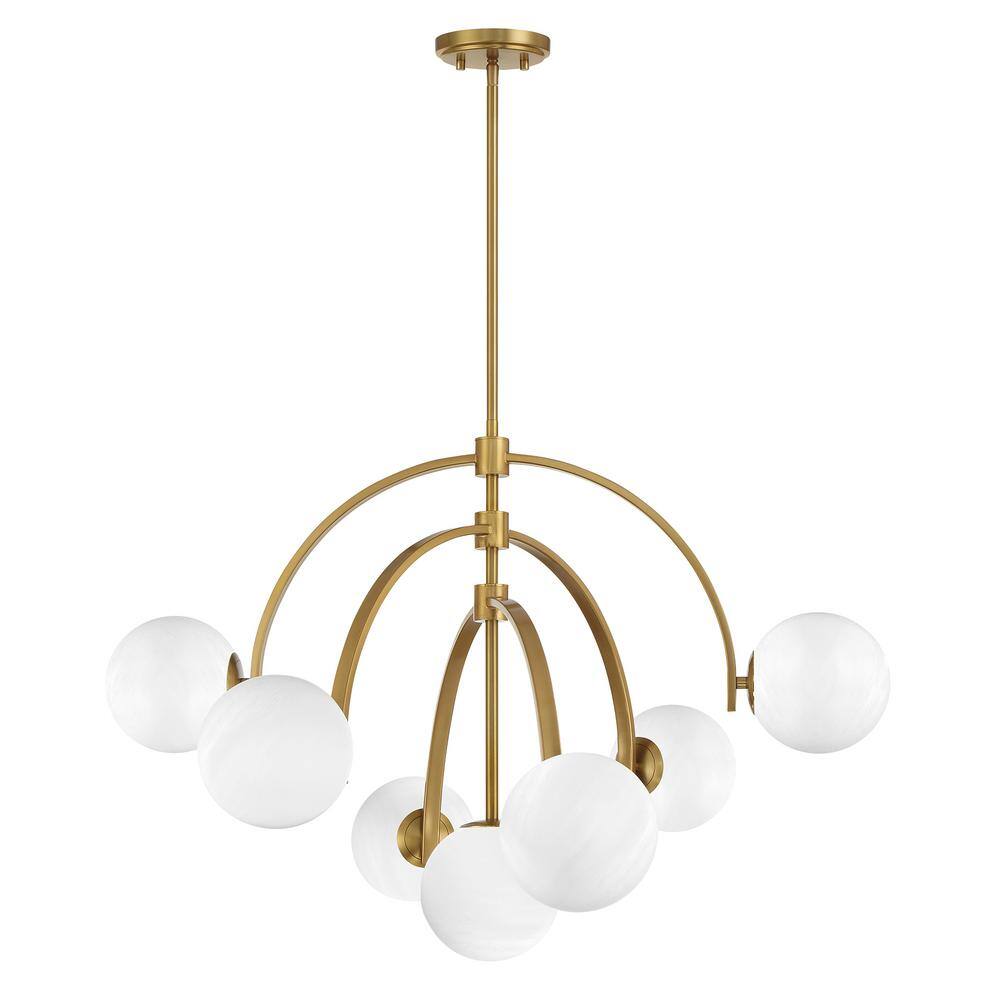 Marias 7-Light Warm Brass Globe Chandelier with Strie Glass