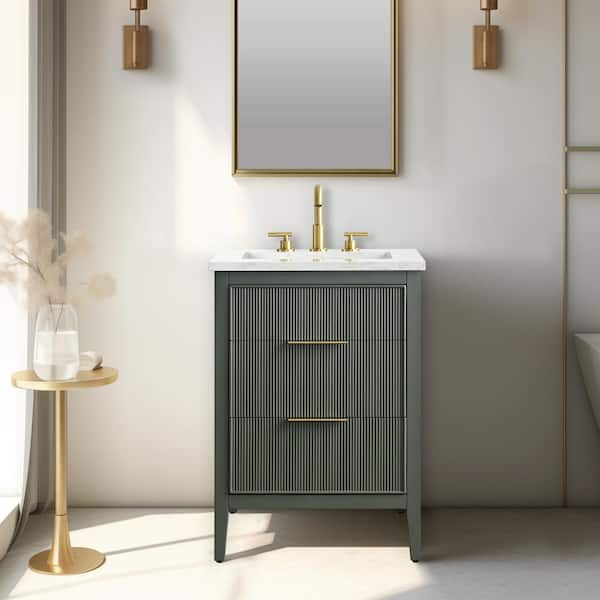 Emma 24 in. W Bath Vanity in Vintage Green with Engineered Stone Top in Arabescato with White Sink