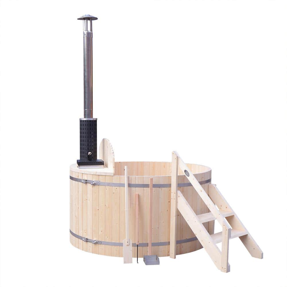Wood Fired 4-Person to 5-Person 0-jet Hot Tub and Ice Bath with Internal St