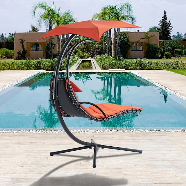6.9 ft. Hanging Chaise Lounger with Removable Canopy Outdoor Swing 