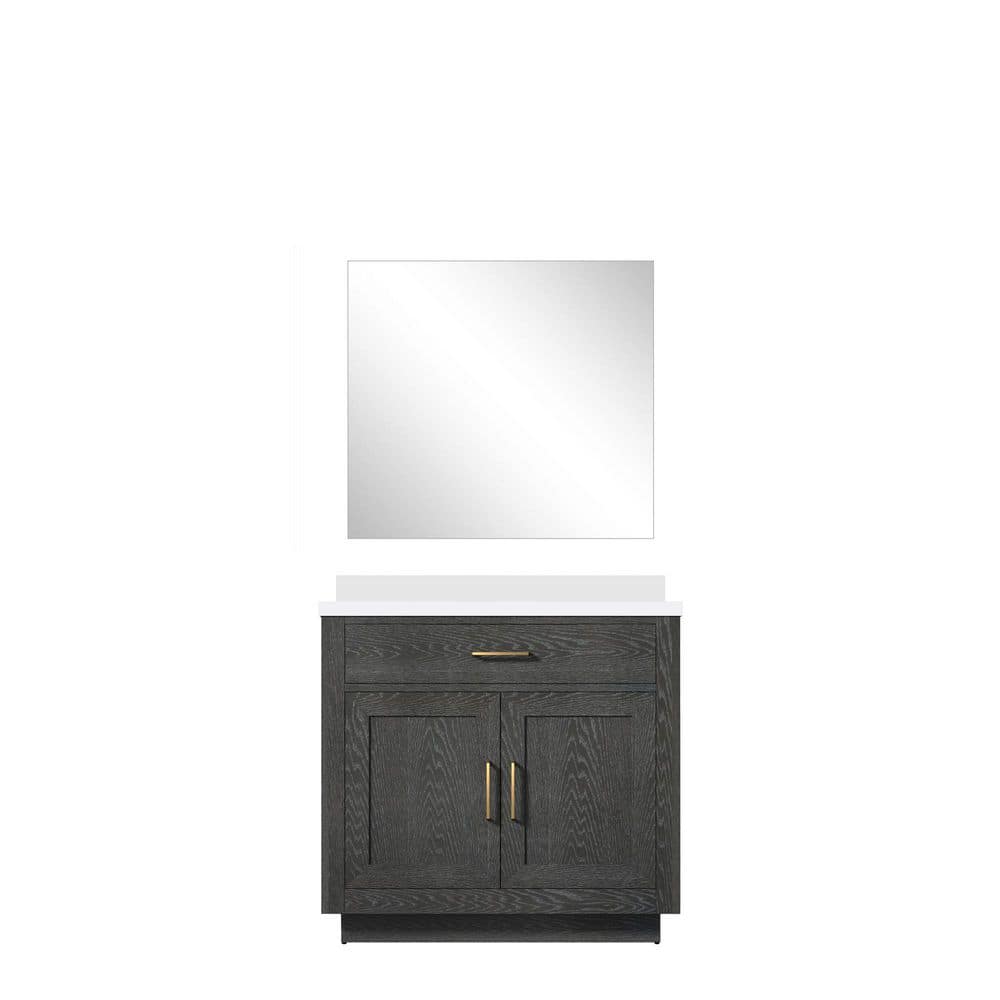Condor 36 in W x 22 in D Black Oak Single Bath Vanity with White Quartz Top and 34 in Mirror price history on PriceWatchPro