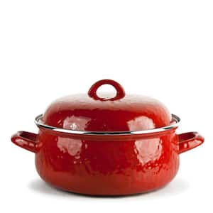 Solid Red Enamelware 4 qt. Round Porcelain-Coated Steel Dutch Oven with Lid