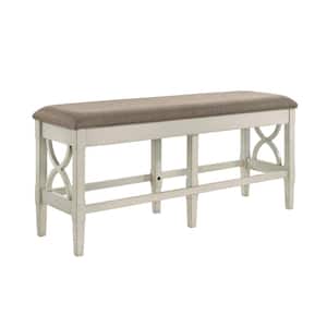 Beige and Khaki 55 in. Backless Counter Height Bedroom Bench with Footrests and Wooden Frame