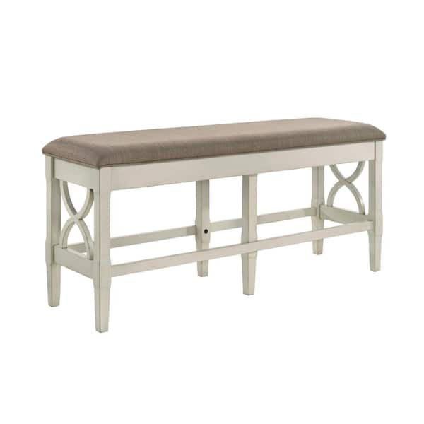 Benjara Beige and Khaki 55 in. Backless Counter Height Bedroom Bench with Footrests and Wooden Frame