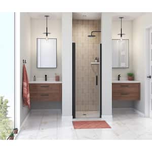 Manhattan 27 in. to 29 in. W in. x 68 in. H Frameless Pivot Shower Door with Clear Glass in Matte Black