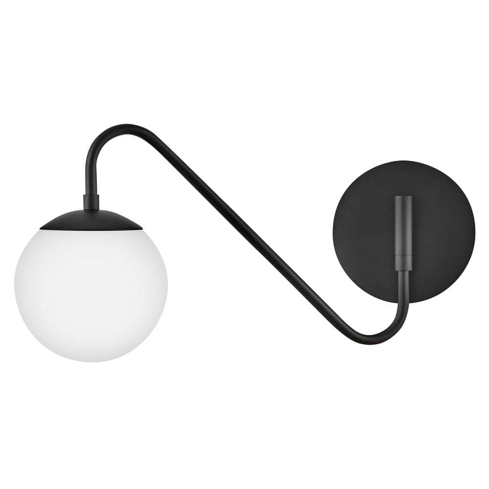 Black Swing Arm Wall Sconce with Etched Opal Globe