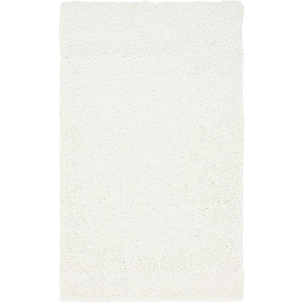 Snow White Solid Shag Rectangular Easy-Care Rug, 3' 3" x 5' 3"