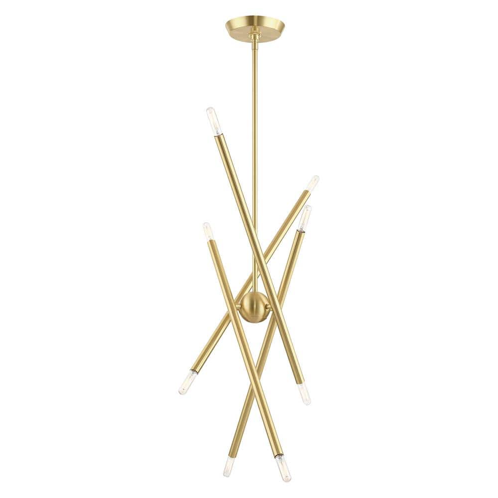 Soho Satin Brass 8-Light Linear Chandelier with Crystal Accents