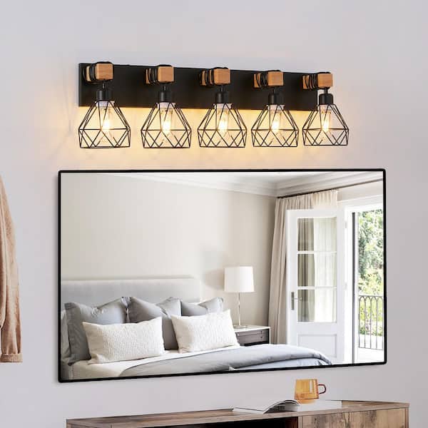 31 in. W 5 Light Vanity Light for Bathroom Modern Black Wall Light Fixture, E26, No Bulbs Included