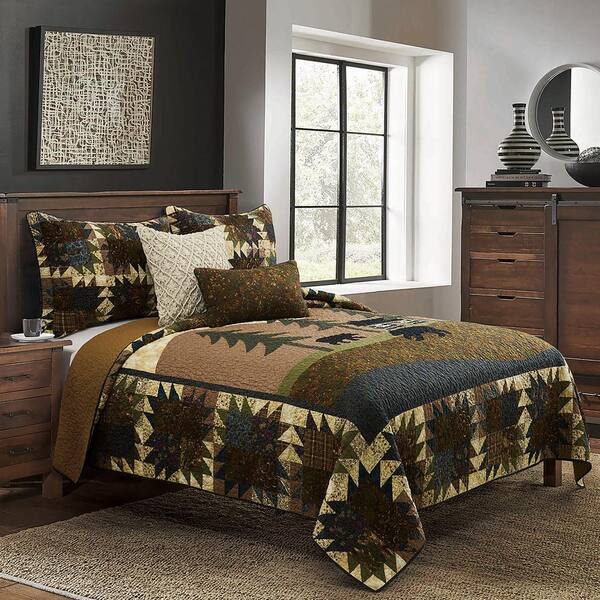 Donna Sharp Mountain Lodge 3 Piece Brown Cotton Queen Quilt Set Z50246 The Home Depot Donna Sharp Mountain Lodge 3 Piece, Mountain Lodge Bedding