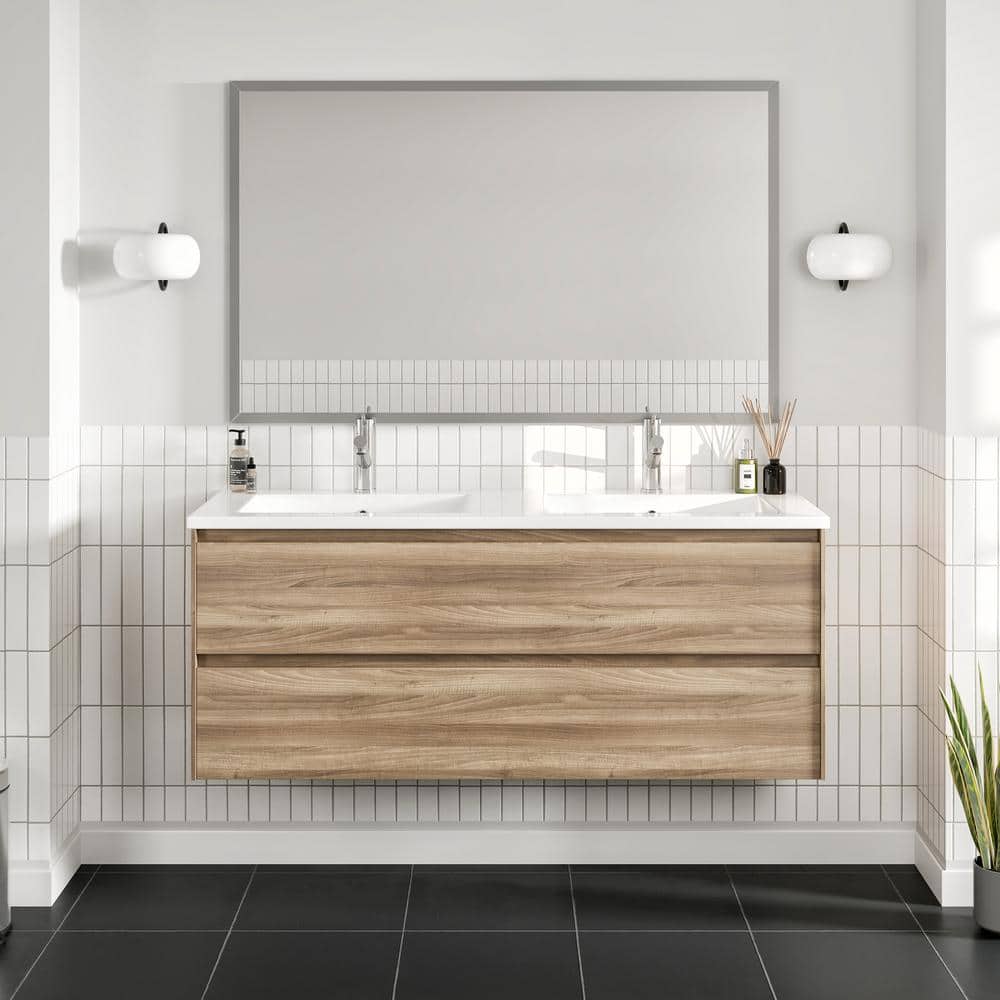 Large Brushed Silver Rectangular Metal Bathroom Vanity Mirror