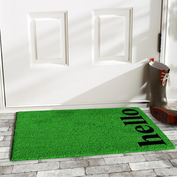 Vertical Hello Green/Black 24 in. x 36 in. Door Mat