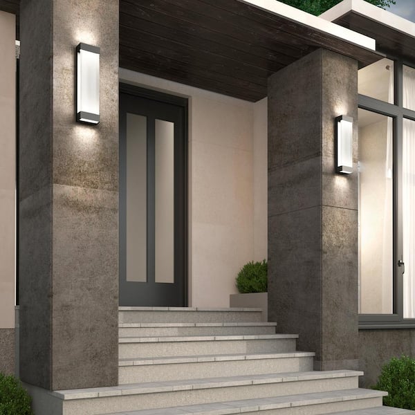 Glacier Black Modern Large Integrated LED Exterior Hardwired Garage and Porch-Light Lantern Sconce