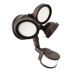 TGS 27-Watt, Bronze, Motion Activated, Outdoor Integrated LED Flood Light with Round Triple Head, 4000K, 3000 Lumens