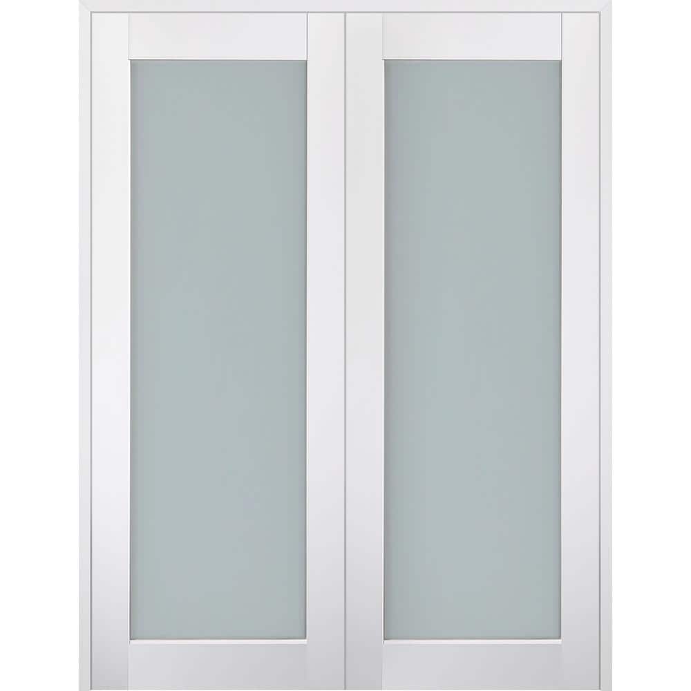 Smart Pro 64" White Frosted Glass Composite Prehung French Door