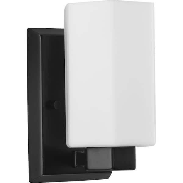 Progress Lighting Estrada 4.5 in. 1-Light Matte Black Vanity Light with Opal Glass Shade