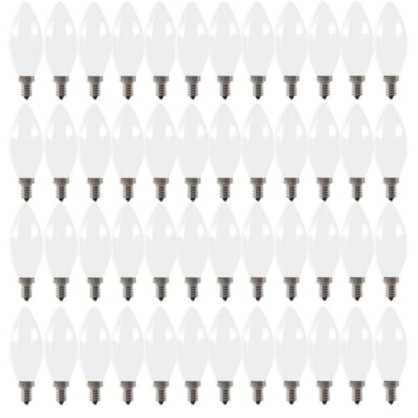Feit Electric 40-Watt Equivalent B10 E12 Candelabra Dimmable Filament CEC Frosted Glass Chandelier LED Light Bulb, Daylight (48-Pack)
