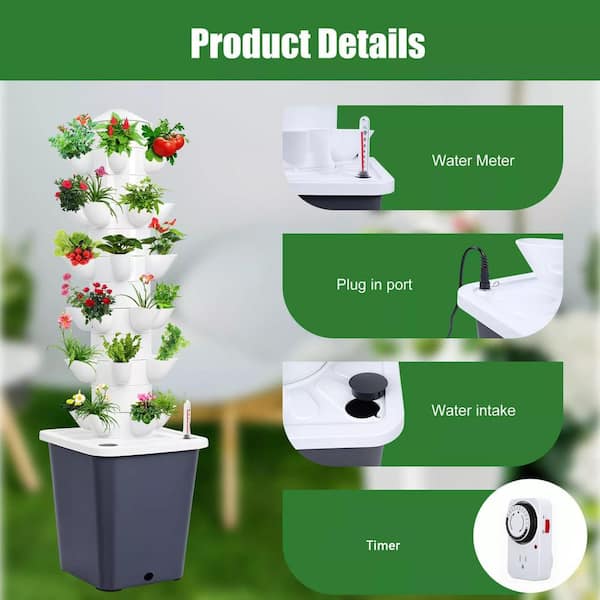 N/A 30-Plant Hydroponic Tower Kit with Silent Pump, Timer, and