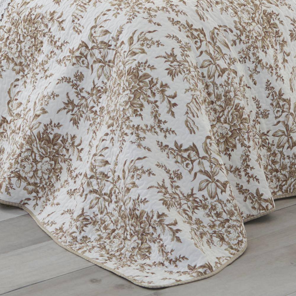 Mocha Brown Floral Cotton Twin Reversible Quilt Set