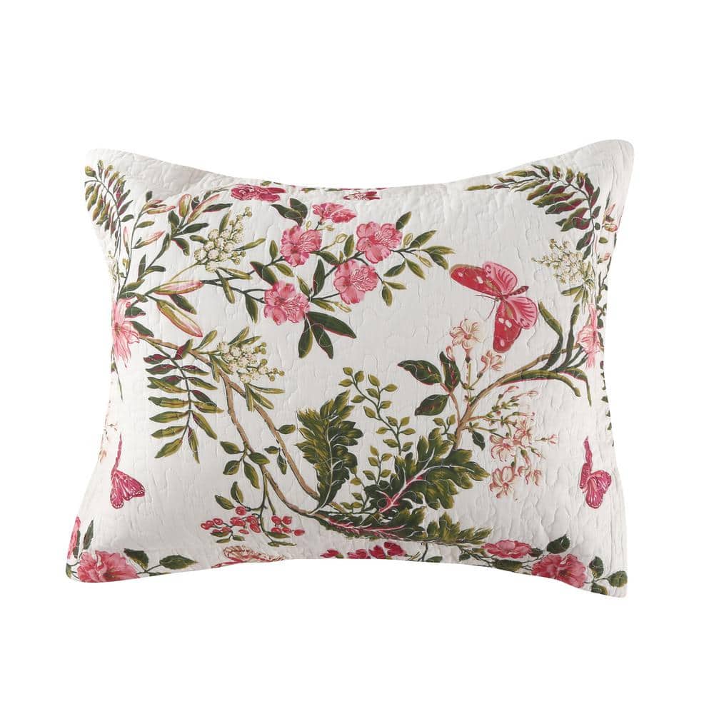 Ivory Cotton Twin Reversible Botanical Quilt Set