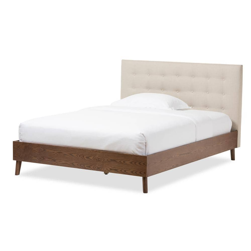 Baxton Studio Alinia Medium Brown and Beige Queen Upholstered Bed