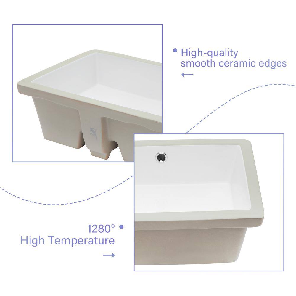 19.5 Inch White Ceramic Undermount Rectangular Bathroom Sink