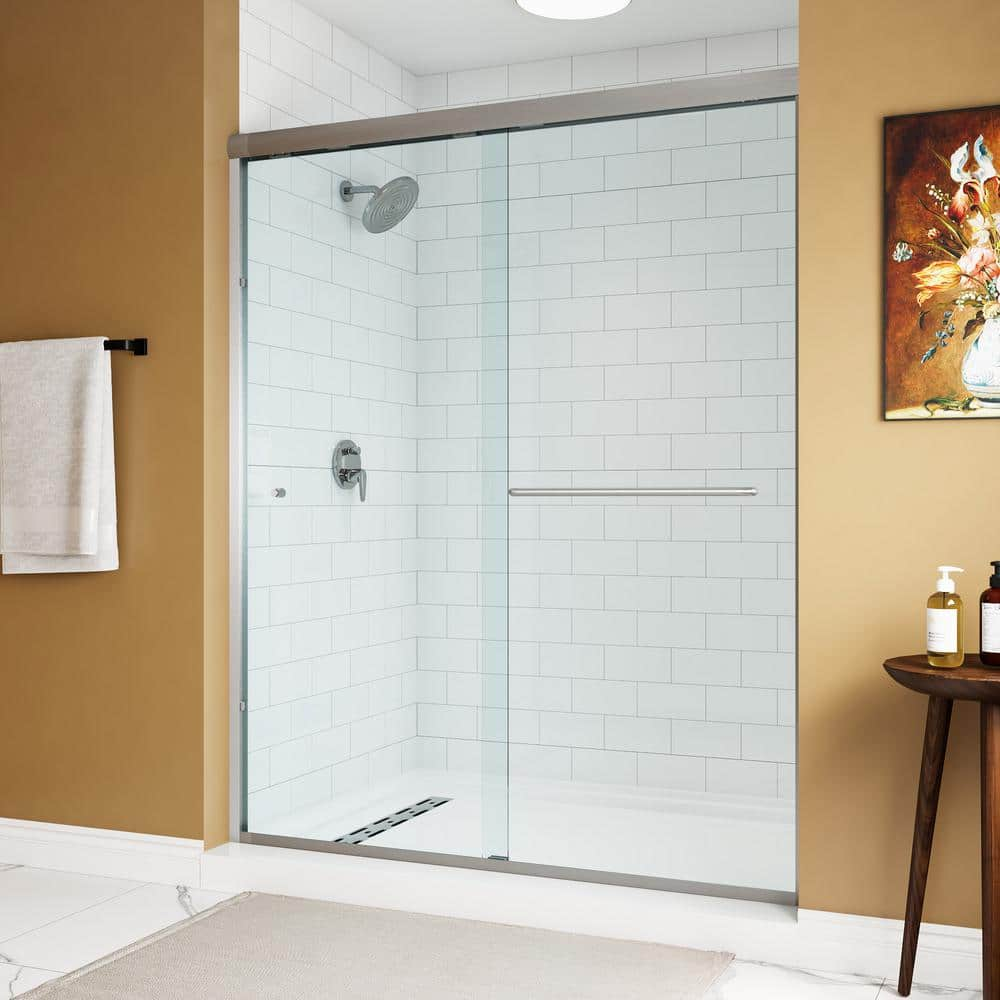 HOROW 55 in. - 59 in. W x 72 in. H Double Sliding Semi-Frameless Shower ...