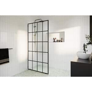 French Monture Noir 38 in. W x 78 in. H Fixed Single Panel Frameless Shower Door in Matte Black with Clear Glass